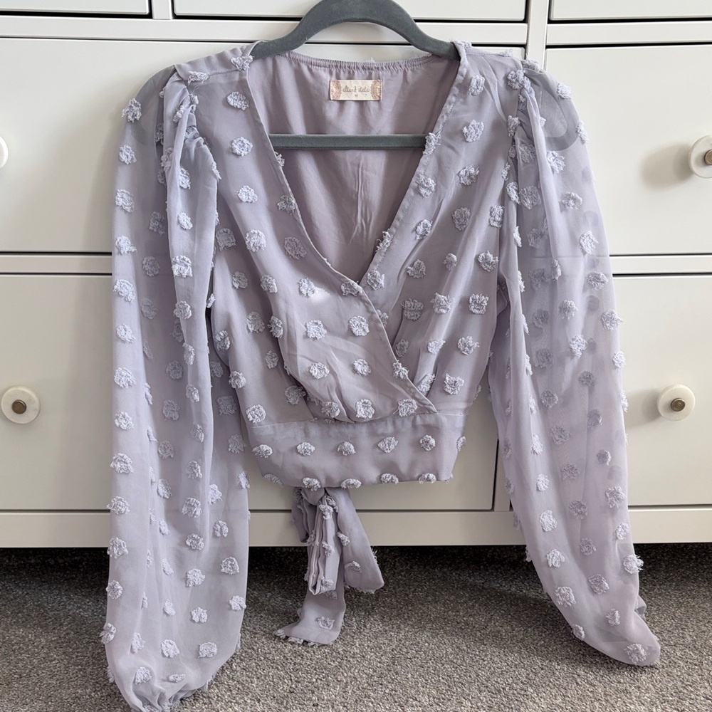 Altar'd State Lavender Wrap Blouse with Floral Texture